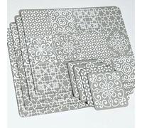 Biznest Geometric White & Grey Placemat & Coaster Set 8Pc, Accessorise Your Dining Table This Stunning Set