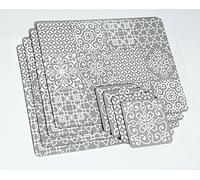 Biznest Geometric White & Grey Placemat & Coaster Set 8Pc, Accessorise Your Dining Table With This Stunning Set For Christmas