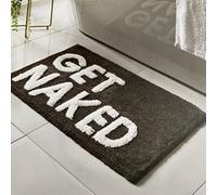 Biznest Get Naked Grey White Bath Mat Backing Water Absorbent Bathroom Rug Pop Up Get Naked Letters Super Soft & Non Slip (Grey)