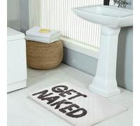 Biznest Get Naked Grey White Bath Mat Backing Water Absorbent Bathroom Rug Pop Up Get Naked Letters Super Soft Non Slip (White)