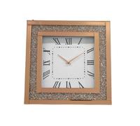 Biznest Glamorous Rose Gold Crushed Crystal Mirrored Wall Clock Square Silent