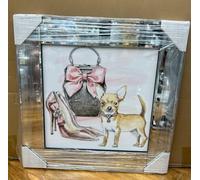 Biznest GLAMOUR PUPS I Picture Liquid 3D Wall Decor Glitter Wall Art Mirrored Frame Home Decoration Bedroom Living Room 55x55cm B-FS001