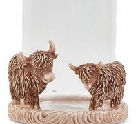 Biznest Glass Polycerid Elegant Candle Holders Rustic Highland Brown Cow Eye Catching Design Home Décor 17X16X12.8 Cm (Brown)