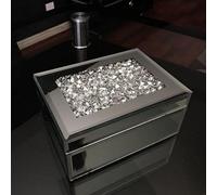 Biznest Glass Silver Mirrored Diamante Crushed Jewels Jewelry Box Mirrored Storage Box