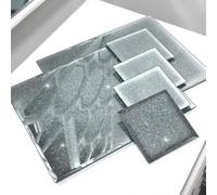 Biznest Glitter Set Of 4X Coasters 10X10Cm, 4X Placemat 20X30Cm & 1X Center Plate 15Cm Glass Mirrored Square