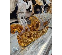 Biznest Gold And Silver Crushed Diamond Crystal 1 Horse With Round Wagon Gypsy Carriage Ornament Shelf Sitter Caravan