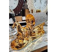 Biznest Gold And Silver Horse With Round Wagon Gypsy Crushed Diamond Carriage Ornament Shelf Sitter Caravan