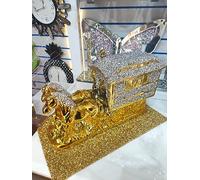 Biznest Gold And Silver Horse With Square Wagon Gypsy Crushed Diamond Carriage Ornament Shelf Sitter Caravan