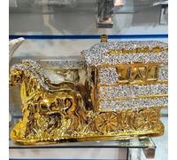 Biznest Gold And Silver Horse With Square Wagon Gypsy Crushed Diamond Carriage Ornament Shelf Sitter Caravan