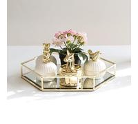 Biznest Gold Deco Mirrored Hexagon Tray Mirrored Drinks Tray Reflects Crystal Wine Glasses Beautifully 5.8x30cm