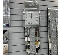 Biznest Grandfather Style Large Square Dial Wall Clock Sparkly Diamond Crush Crystal Silver Mirrored