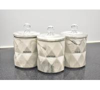 Biznest Grey Marble Design Coffee Tea Sugar Canisters Container Kitchen Jar Pots Crystal