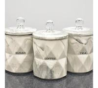 Biznest Grey Marble Design Coffee Tea Sugar Canisters Container Kitchen Jar Pots Crystal