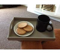 Biznest Grey Wooden Armchair Tray Sofa Tray Drink Holder Remote Holder Wooden Tray