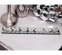 Biznest H 4.50 X W 56 X D 8 Cm Sparkly Crushed Crystal Mirrored Glass Diamond 7 Seven Tealight Candle Holder