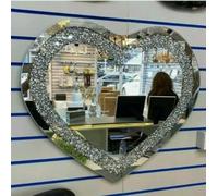 Biznest Heart Shape 70X80Cm Crushed Diamond Crystal Glass Frame Silver Bevelled Wall Mirror Bling Room Decoration Ideas New Eye Catching Design