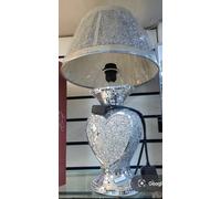 Biznest Heart Shape Table Lamp Crushed Crystal Diamond Glitter Effect Silver Finish Sparkle Shelf Decor Shade Lighting Bling 54Cm
