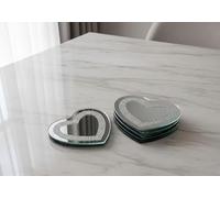 Biznest Heart-Shaped Crushed Crystal Border Mirrored Finish Placemats & Coasters Set Reflective Silver Glass Surface Sparkle Jewel Loose Diamante Edges Dining Table Decor 25Cm (4 Coaster)