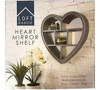 Biznest Heart Shaped Mirror Shelf Wall Mounted Flosting Shelves Home Decor Grey 45X45Cm