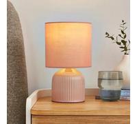 Biznest Hebe Ribbed Ceramic Table Lamp Beautiful Decor Accent, Multiple Colours Available 25 X 14 Cm (Blush)