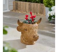 Biznest Highland Cow Head Plant Pot Unique Decorative Planter, Charming Rustic Design For Home Or Garden, 27 X 26.5 X 25.8 Cm