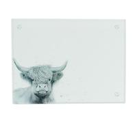 Biznest Highland Cow Worktop Saver White and Grey Rectangular Large Glass Worktop Protector Smooth Board Kitchen Cutting Board Worktop Saver with Non-Slip Feet 30X40Cm