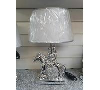 Biznest Horse Table Lamp with Shade Crushed Diamond Ceramic Base Silver Sparkling Bedsid