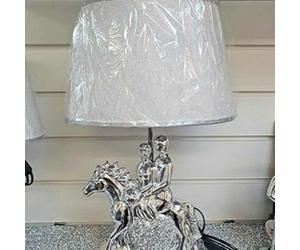 Biznest Horse Table Lamp With Shade Crushed Diamond Ceramic Base Silver Sparkling Bedsid