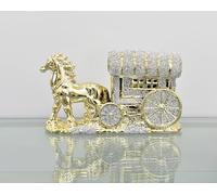 Biznest Horse With Round Wagon Buggy Gypsy Big Wheels Crushed Diamond Carriage Ornament (Gold)