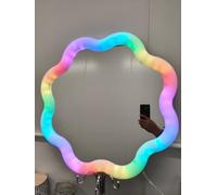 Biznest Interactive LED Wavy Vanity Wall Mount Makeup Mirror 24-Inch RGB Multicolour Changing Remote Control Plastic Frame Flower Shape Dimmable USB Powered Home Decor Multiple Light Modes 61Cm Dia.