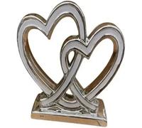 Biznest Interlocking Double Heart Shape Glitter Shelf Ornament White And Silver Perfect Gift Loved One's 27X27 Cm