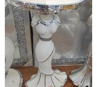 Biznest Italian Lady Mirrored Side Table Modern Plant Stands Bed Side Sparkle End Table (White)