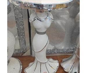 Biznest Italian Lady Mirrored Side Table Modern Plant Stands Bed Side Sparkle End Table (White)