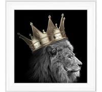 Biznest King Lion Gold Picture Liquid 3D Wall Decor Glitter Wall Art Mirrored Frame Home 55X55Cm B-An297