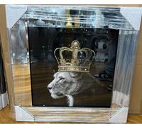 Biznest KING LION GOLD Picture Liquid 3D Wall Decor Glitter Wall Art Mirrored Frame Home Decoration Bedroom Living Room 55x55cm B-AN299