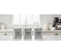 Biznest Kitchen Storage Canisters 3Pk Silver Crushed Diamond Crystal Filled Tin Square Tea Coffee Sugar Canister Jars Handle Lids For Storing