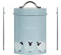 Biznest Kitchen Storage Set Of 3 Highland Flock Sheep Design Oval Tea,coffee,sugar Jar Canister Grey Carbon Steel 22.6X34.5X19 Cm