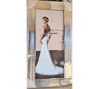 Biznest Lady In Wedding/Party Dress 3D Glitter Liquid Glass Wall Art Decor Silver Mirrored Portrait Frame Multicoloured 85 X 45 Cm (Blue Dress)
