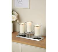 Biznest Large 3 Pillar Crushed Base Candle Holder Centrepiece Stainless Steel Lantern Chrome Windproof Candle Holder Dinner crushed Base