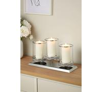 Biznest Large 3 Pillar Crushed Base Candle Holder Centrepiece Stainless Steel Lantern Chrome Windproof