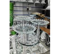 Biznest Large 3 Pillar Crushed Base Candle Holder Centrepiece Stainless Steel Lantern Chrome Windproof Candle Holder Dinner crushed Base