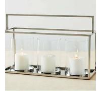 Biznest Large 48Cm, 3-Candle Holder Stainless Steel Frame Lantern Chrome Dinner Décor