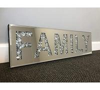 Biznest Large Bling Crushed Crystal Mirror Family Wall Art Plaque Home Decor Word Deco