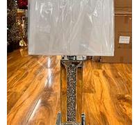Biznest Large Bling Crushed Diamond Table Lamp White Shade Ceramic Mirrored Sparkling Bedside Home Decor (Rectangle Base)