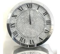 Biznest Large Crushed Crystal Jewel Wall Clock Round Luxury Loose Diamond Mirrored For Home 45X45Cm Mirror
