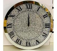 Biznest Large crushed crystal jewel Wall Clock Round Luxury Loose Diamond Mirrored For Home Office Living Room Bedroom Decoration 45x45cm Mirror