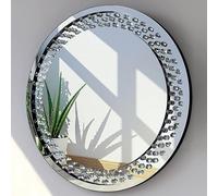 Biznest Large Floating Jewelled Round Wall Mirror Floating Diamante Glitz Clear Jewelled 60Cm