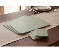 Biznest Large Green Set Of 4 Placemats & 4 Coasters Wooden Veneer Rectangular Dining Table Linens Setting Mats Home Decor 21X29Cm