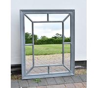 Biznest Large Grey Living Mirror Window Style Wall Mirror Rustic Look Distressed Simply Stylish Decor Mirror