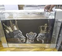 Biznest LARGE LION FAMILY KING AND QUEEN WITH CUB CROWNS LIQUID ART WALL MIRRORED LOOK 85x45cm